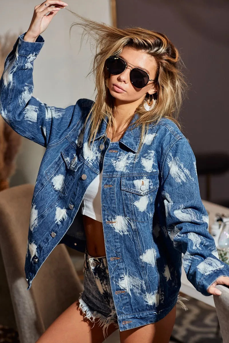 BiBi Washed Tie Dye Denim Jacket-Jacket-Trendsi-[option4]-[option5]-[option6]-[option7]-[option8]-Shop-Boutique-Clothing-for-Women-Online