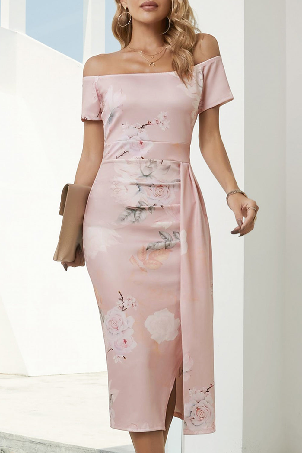 Printed Off-Shoulder Split Dress-Trendsi-Blush Pink-S-[option4]-[option5]-[option6]-[option7]-[option8]-Shop-Boutique-Clothing-for-Women-Online