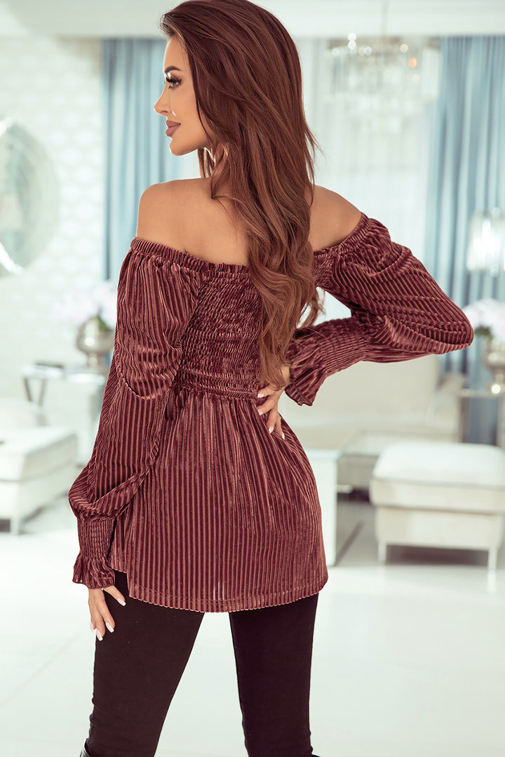 Smocked Ribbed Velvet Babydoll Top-Trendsi-[option4]-[option5]-[option6]-[option7]-[option8]-Shop-Boutique-Clothing-for-Women-Online