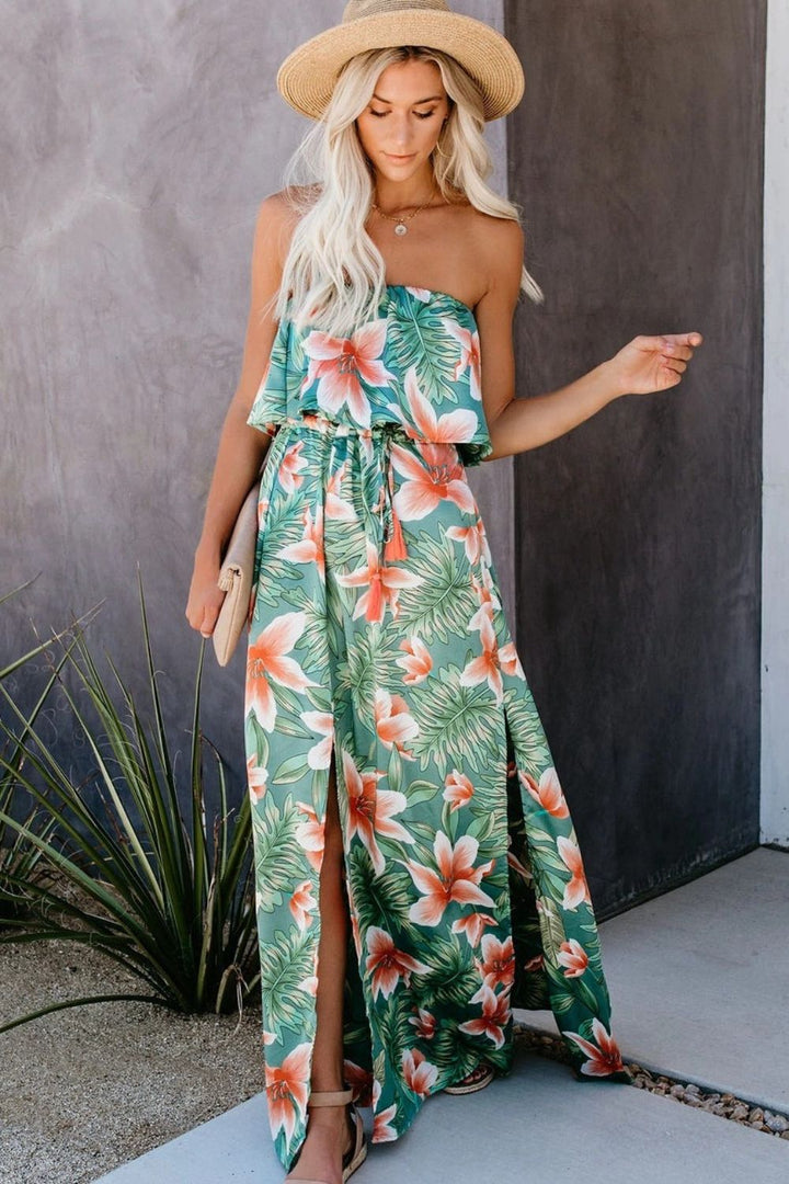 Slit Tropical Sleeveless Tube Dress-Trendsi-[option4]-[option5]-[option6]-[option7]-[option8]-Shop-Boutique-Clothing-for-Women-Online