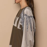 POL Balloon Sleeve French Terry Sweatshirt with Sequin Tassel-Sweatshirts-Trendsi-[option4]-[option5]-[option6]-[option7]-[option8]-Shop-Boutique-Clothing-for-Women-Online