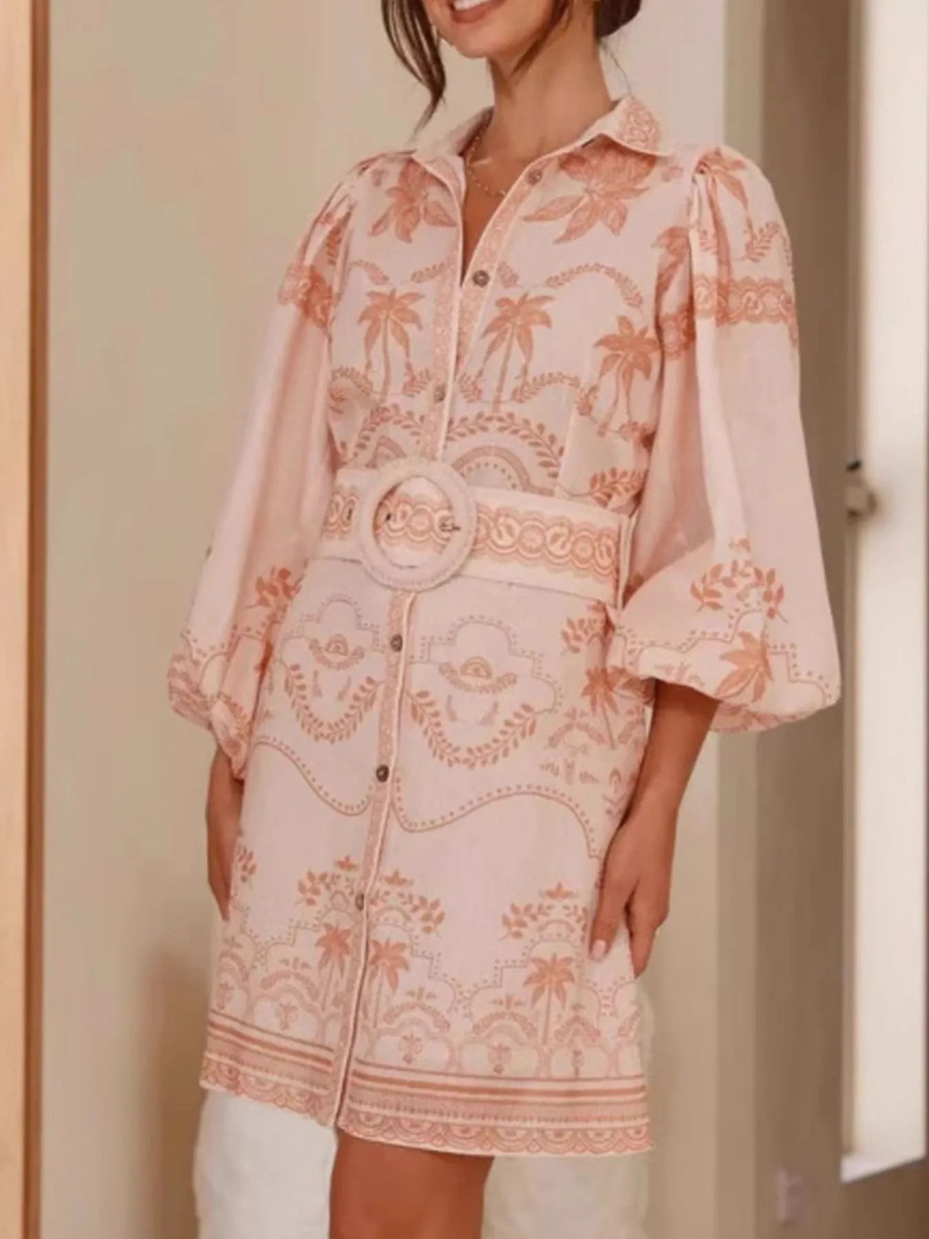 Printed Button Down Shirt Dress with Belt-Dresses-Trendsi-[option4]-[option5]-[option6]-[option7]-[option8]-Shop-Boutique-Clothing-for-Women-Online