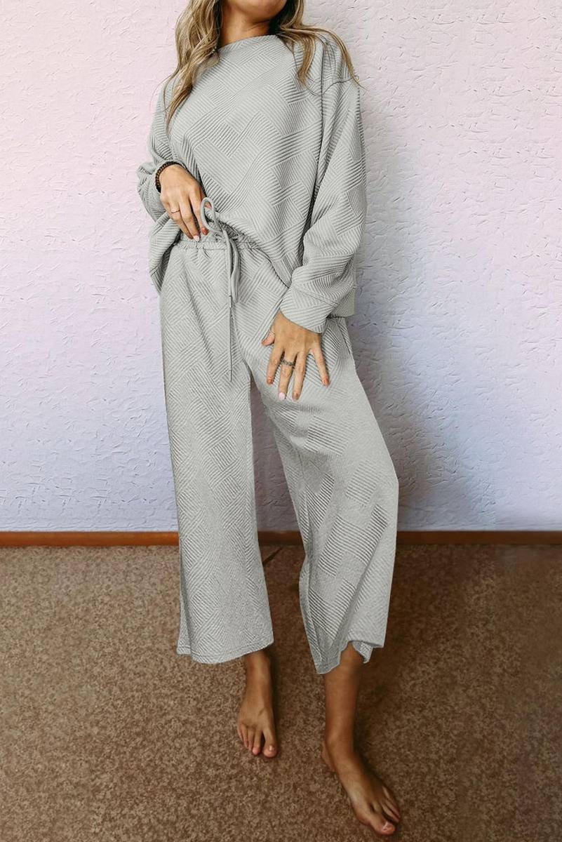 Relaxed Fit Embossed Print Knit Set-Pants Sets-Kiwidrop-Gray-S-[option4]-[option5]-[option6]-[option7]-[option8]-Shop-Boutique-Clothing-for-Women-Online