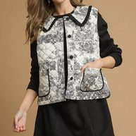 Umgee Toile Quilted Vest with Ruffle Collar-Vest-Trendsi-[option4]-[option5]-[option6]-[option7]-[option8]-Shop-Boutique-Clothing-for-Women-Online