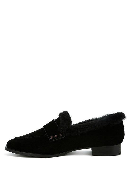 Allie Fur Trim Genuine Suede Loafers-Rag Company-[option4]-[option5]-[option6]-[option7]-[option8]-Shop-Boutique-Clothing-for-Women-Online