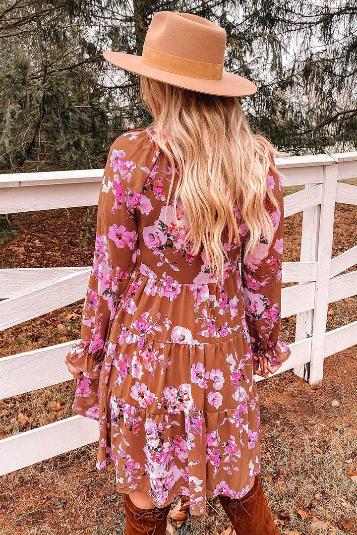 Fall Floral Flounce Sleeve Tiered Dress-The Bee Chic Boutique-[option4]-[option5]-[option6]-[option7]-[option8]-Shop-Boutique-Clothing-for-Women-Online