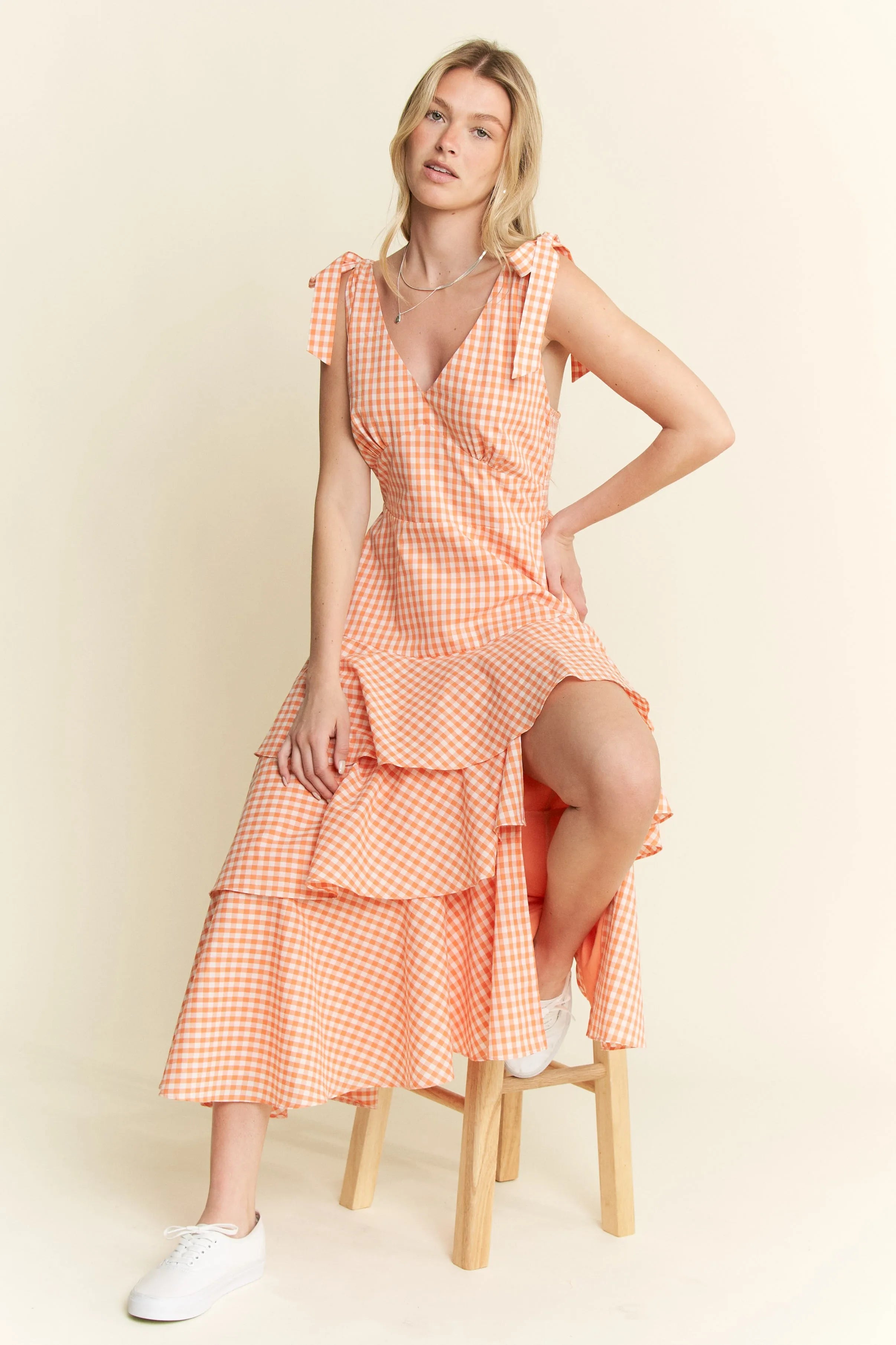 Jade By Jane Sleeveless Gingham Print Tiered Midi Dress-Dresses-Trendsi-[option4]-[option5]-[option6]-[option7]-[option8]-Shop-Boutique-Clothing-for-Women-Online