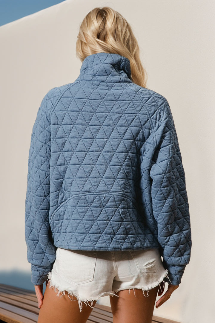 Double Take Half Zip Long Sleeve Quilted Sweatshirt with Pocket-Trendsi-[option4]-[option5]-[option6]-[option7]-[option8]-Shop-Boutique-Clothing-for-Women-Online