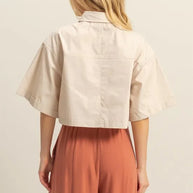 HYFVE Front Pockets Poplin Collared Neck Crop Shirt-Crop Tops-Trendsi-[option4]-[option5]-[option6]-[option7]-[option8]-Shop-Boutique-Clothing-for-Women-Online