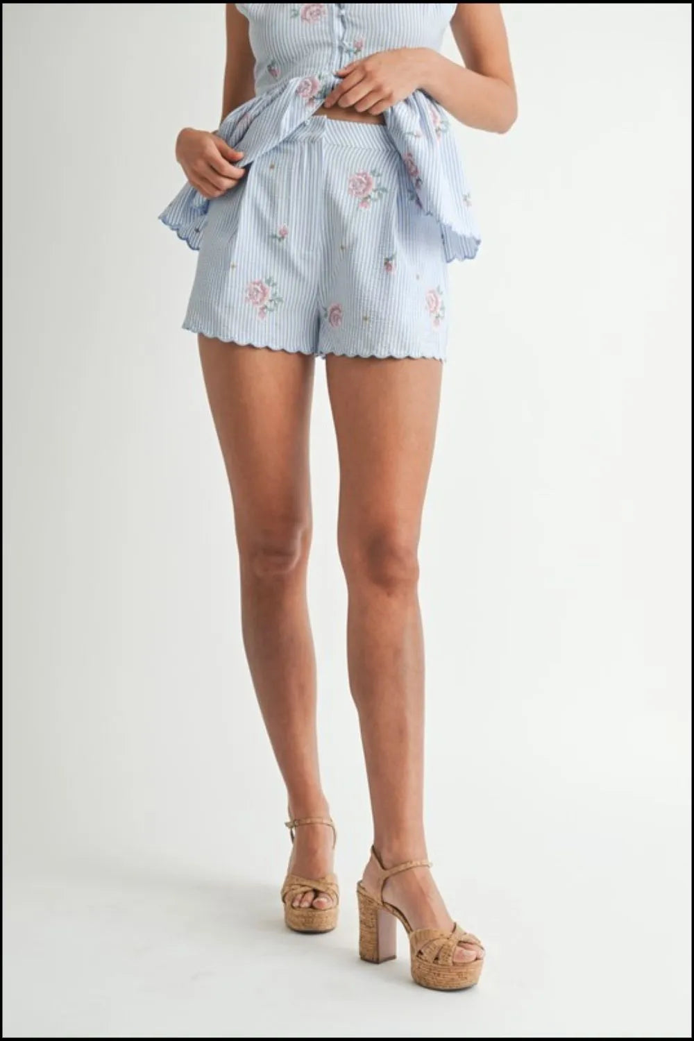 MABLE Stripe Embroidered Peplum Cami and Shorts Set-sets-Trendsi-[option4]-[option5]-[option6]-[option7]-[option8]-Shop-Boutique-Clothing-for-Women-Online