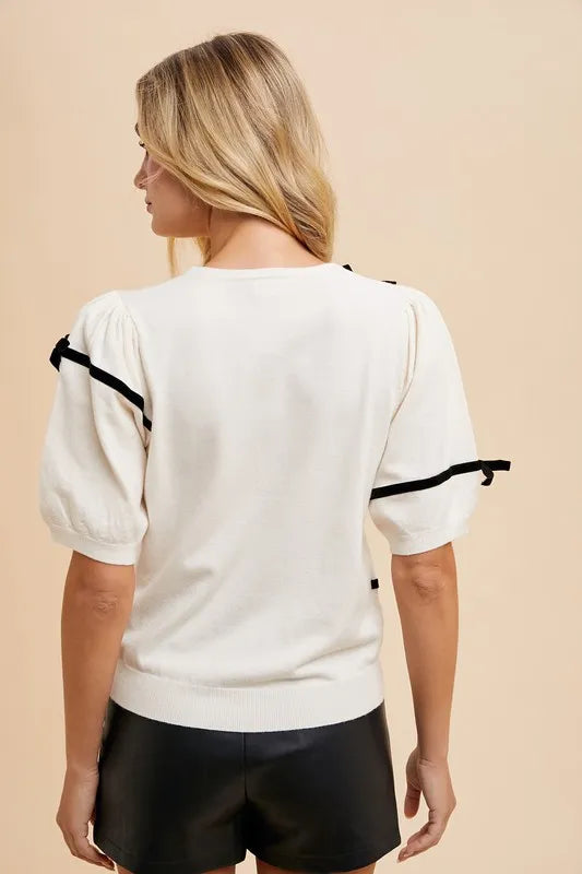 Annie Wear Striped Bow Round Neck Knit Top-knit top-Trendsi-[option4]-[option5]-[option6]-[option7]-[option8]-Shop-Boutique-Clothing-for-Women-Online