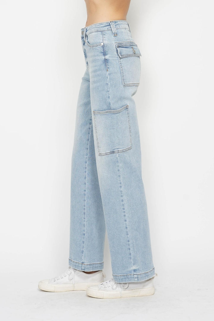 Judy Blue High Waist Light Wash Straight Cargo Jeans-Trendsi-[option4]-[option5]-[option6]-[option7]-[option8]-Shop-Boutique-Clothing-for-Women-Online