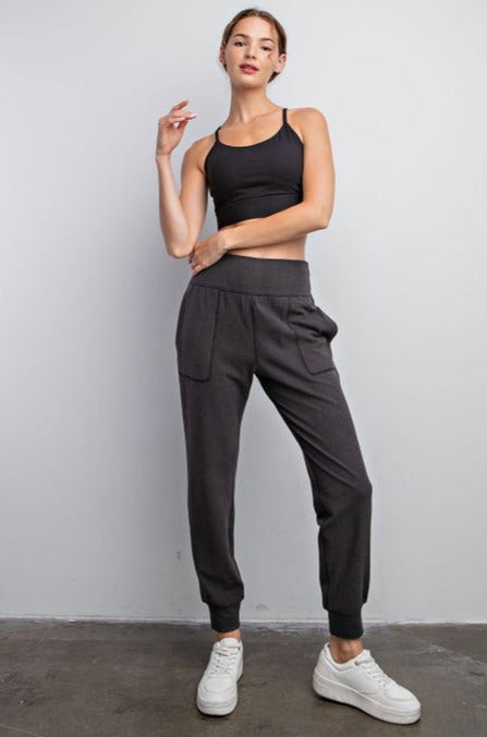 Rae Mode Rib Brushed Full Length Jogger Pant in Black-Womens-Ave Shops-[option4]-[option5]-[option6]-[option7]-[option8]-Shop-Boutique-Clothing-for-Women-Online