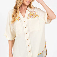 SAGE + FIG Full Size Floral Detail Button Up Short Sleeve Shirt-Tops-Trendsi-[option4]-[option5]-[option6]-[option7]-[option8]-Shop-Boutique-Clothing-for-Women-Online