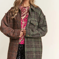 J.NNA Snap Down Tweed Plaid Contrast Longline Shacket-Womens Outerwear/Shacket-Trendsi-[option4]-[option5]-[option6]-[option7]-[option8]-Shop-Boutique-Clothing-for-Women-Online