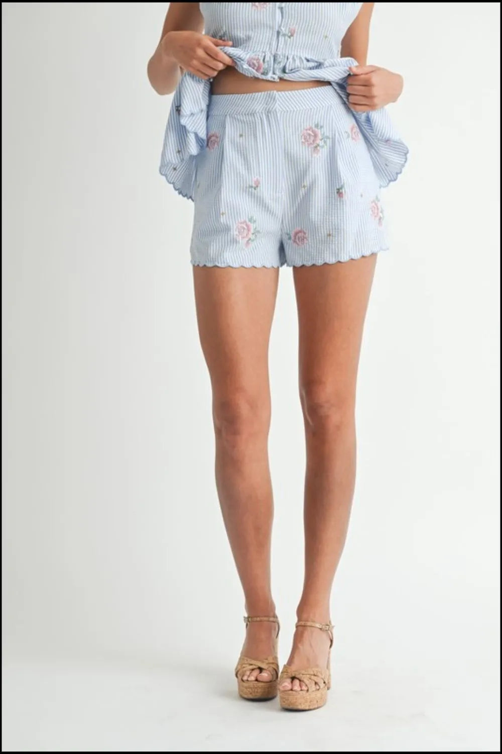 MABLE Stripe Embroidered Peplum Cami and Shorts Set-sets-Trendsi-[option4]-[option5]-[option6]-[option7]-[option8]-Shop-Boutique-Clothing-for-Women-Online