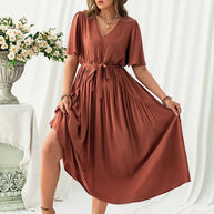 Plus Size V-Neck Flutter Sleeve Dress-Dresses-Trendsi-[option4]-[option5]-[option6]-[option7]-[option8]-Shop-Boutique-Clothing-for-Women-Online