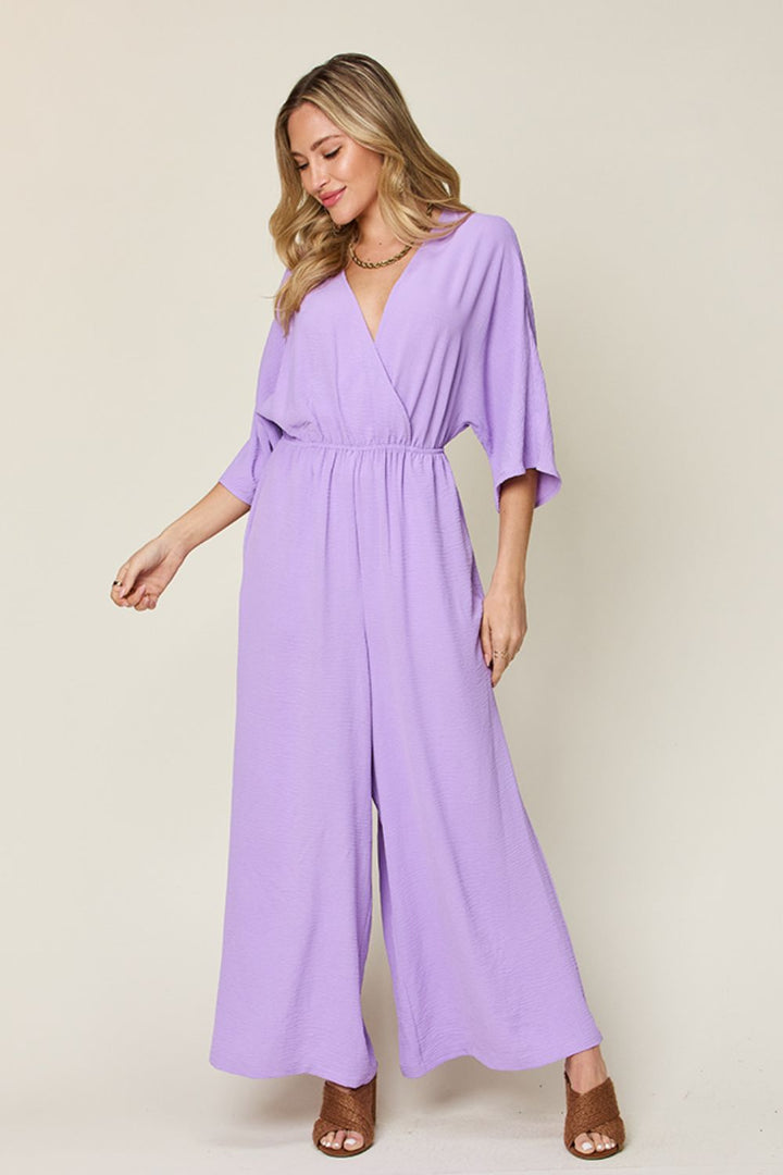 Double Take Half Sleeve Wide Leg Jumpsuit-Trendsi-Lavender-S-[option4]-[option5]-[option6]-[option7]-[option8]-Shop-Boutique-Clothing-for-Women-Online