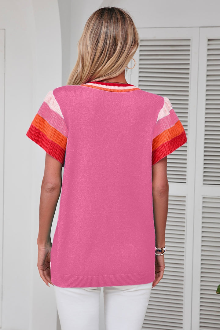 Color Block Round Neck Knit Top-Trendsi-[option4]-[option5]-[option6]-[option7]-[option8]-Shop-Boutique-Clothing-for-Women-Online