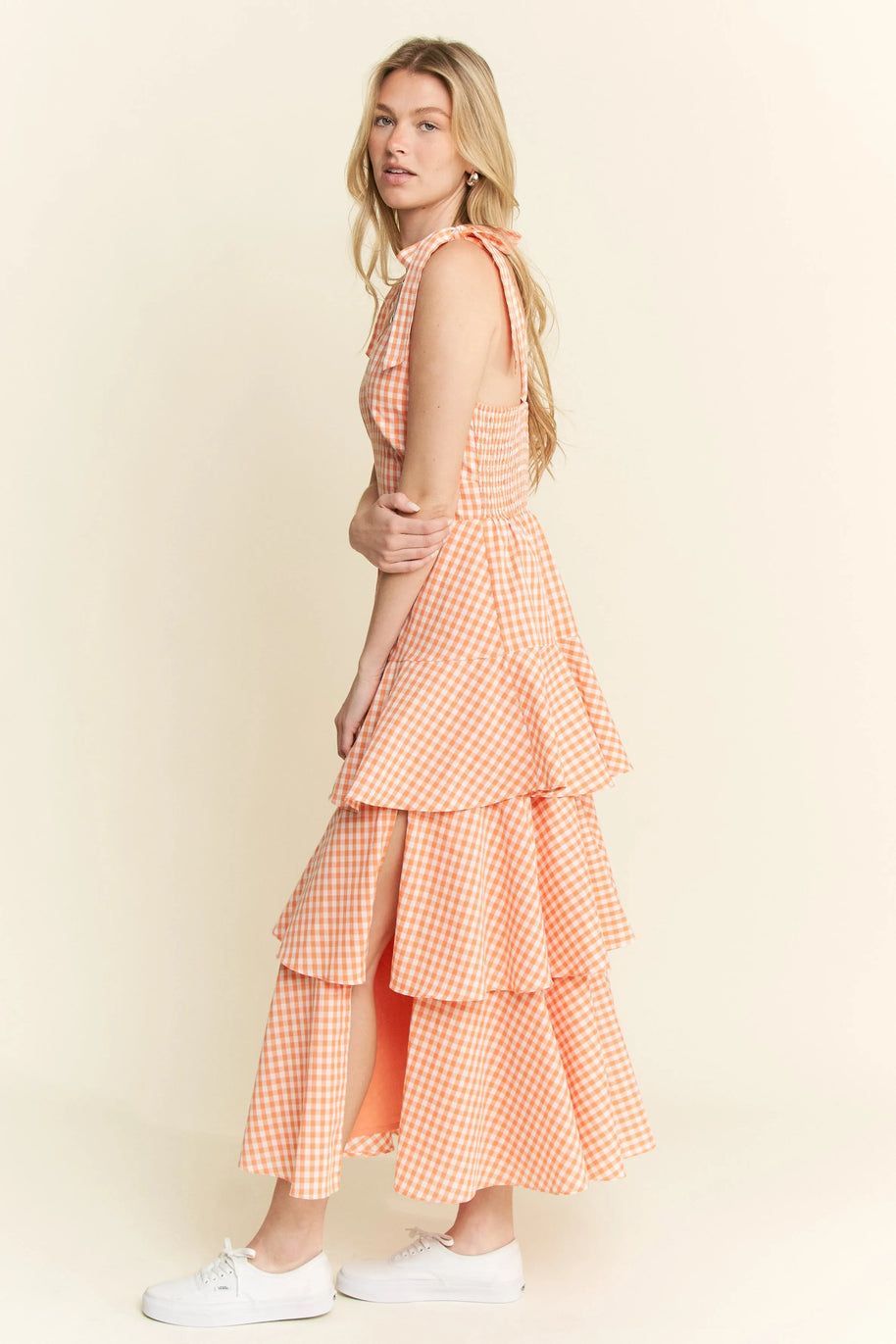 Jade By Jane Sleeveless Gingham Print Tiered Midi Dress-Dresses-Trendsi-[option4]-[option5]-[option6]-[option7]-[option8]-Shop-Boutique-Clothing-for-Women-Online