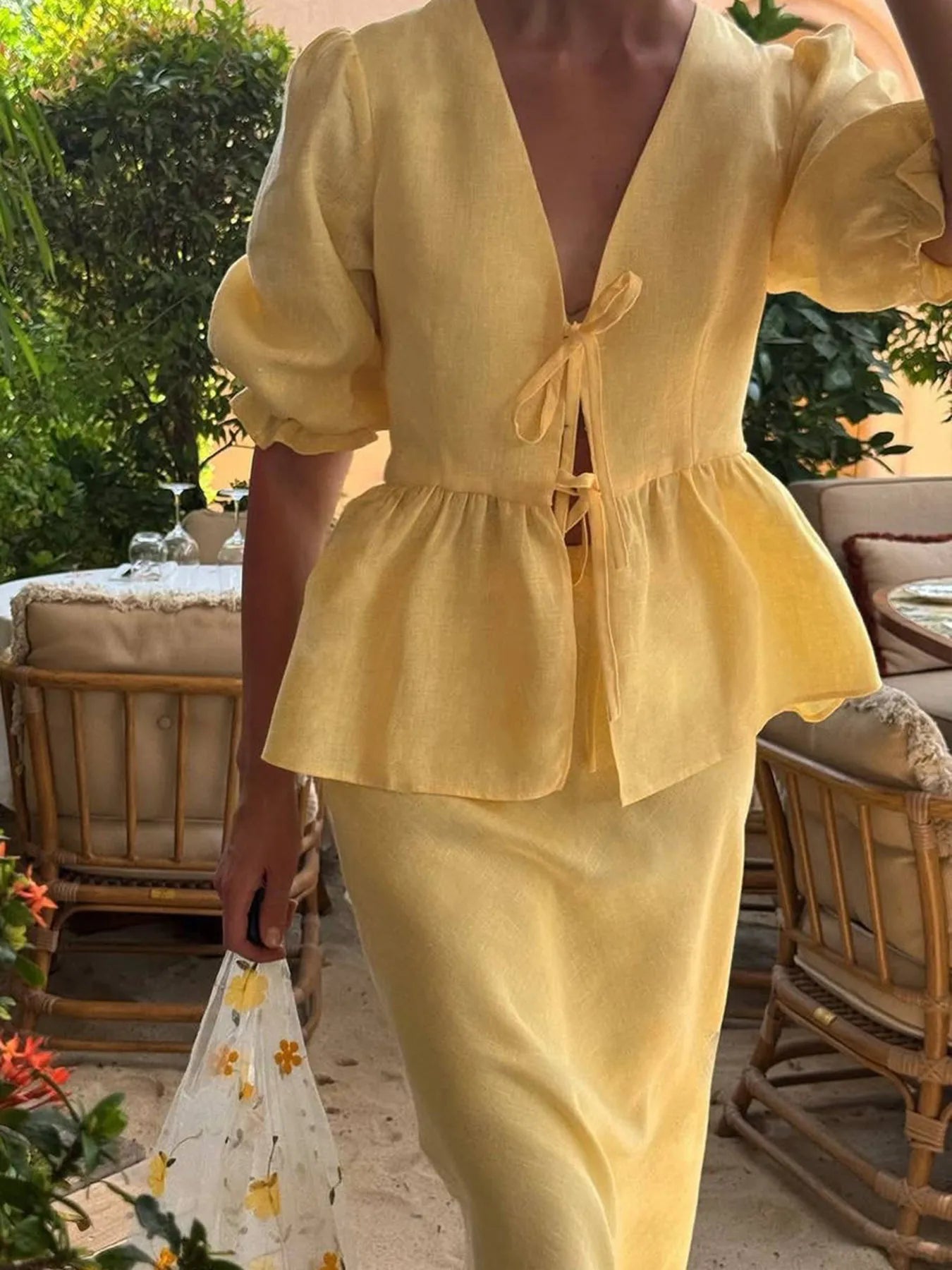 Tie Front Peplum Top and Skirt Set-Sets-Trendsi-[option4]-[option5]-[option6]-[option7]-[option8]-Shop-Boutique-Clothing-for-Women-Online