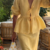 Tie Front Peplum Top and Skirt Set-Sets-Trendsi-[option4]-[option5]-[option6]-[option7]-[option8]-Shop-Boutique-Clothing-for-Women-Online