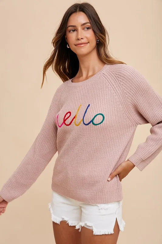 Annie Wear HELLO Embroidered Raglan Sleeve Sweater-Sweaters-Trendsi-[option4]-[option5]-[option6]-[option7]-[option8]-Shop-Boutique-Clothing-for-Women-Online