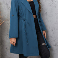 Honey Plus Size Lapel Collar Drawstring Roll-Tab Sleeve Trench Coat-Coats & Jackets-Trendsi-[option4]-[option5]-[option6]-[option7]-[option8]-Shop-Boutique-Clothing-for-Women-Online