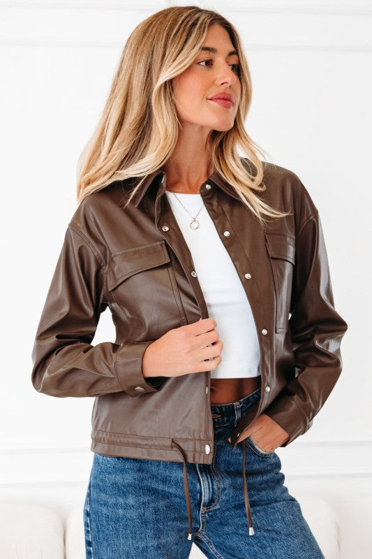 Leather Drawstring Hem Pocketed Jacket-JUNIPER BLVD-[option4]-[option5]-[option6]-[option7]-[option8]-Shop-Boutique-Clothing-for-Women-Online