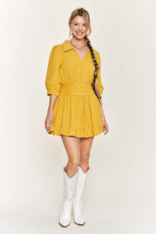 Eyelet detail 3/4 sleeve short dress-Jade By Jane-[option4]-[option5]-[option6]-[option7]-[option8]-Shop-Boutique-Clothing-for-Women-Online