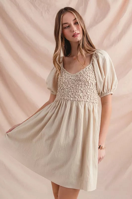 SO ME Textured Woven Daily Dress with Puff Sleeves-Dresses-Trendsi-[option4]-[option5]-[option6]-[option7]-[option8]-Shop-Boutique-Clothing-for-Women-Online