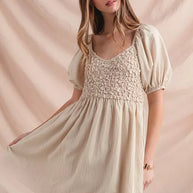 SO ME Textured Woven Daily Dress with Puff Sleeves-Dresses-Trendsi-[option4]-[option5]-[option6]-[option7]-[option8]-Shop-Boutique-Clothing-for-Women-Online