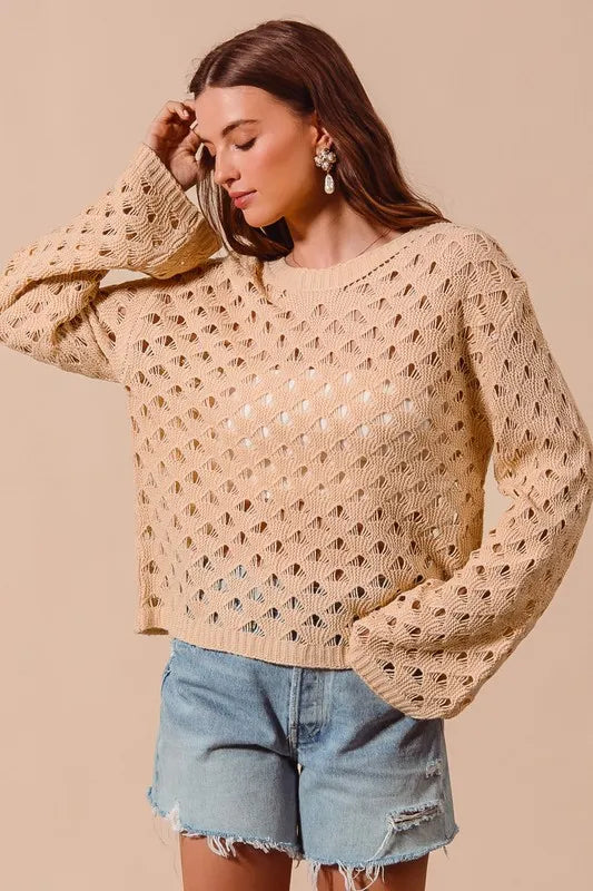 SO ME Geometric Pattern Open Knit Lightweight Sweater-Sweaters-Trendsi-[option4]-[option5]-[option6]-[option7]-[option8]-Shop-Boutique-Clothing-for-Women-Online