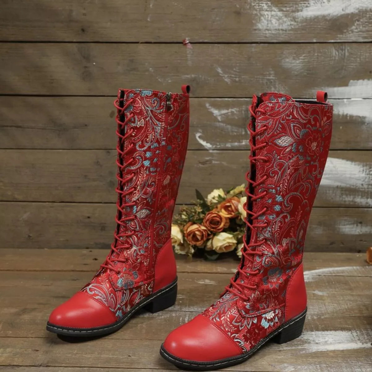 Lace Up Block Heels Boots-110 Fashion Boots-Trendsi-[option4]-[option5]-[option6]-[option7]-[option8]-Shop-Boutique-Clothing-for-Women-Online