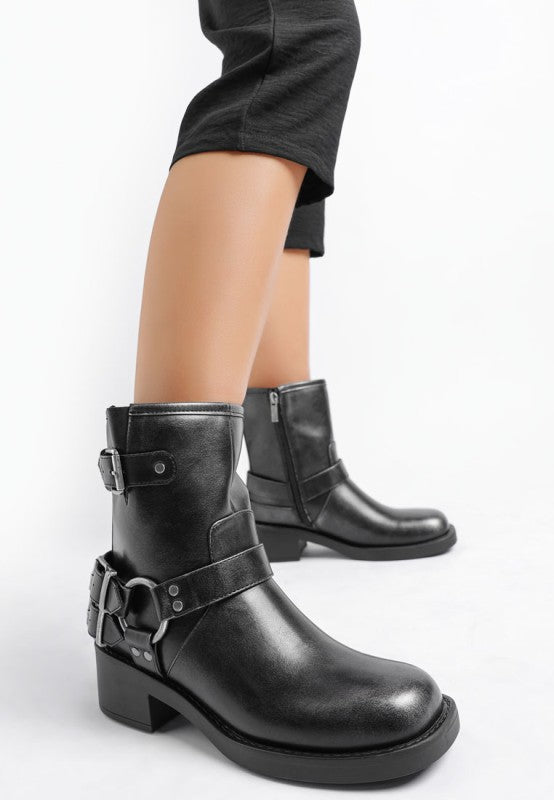 Caribou Harness Detail Biker Boots-Rag Company-[option4]-[option5]-[option6]-[option7]-[option8]-Shop-Boutique-Clothing-for-Women-Online