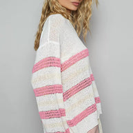 POL Striped Openwork Round Neck Knit Top-knit top-Trendsi-[option4]-[option5]-[option6]-[option7]-[option8]-Shop-Boutique-Clothing-for-Women-Online