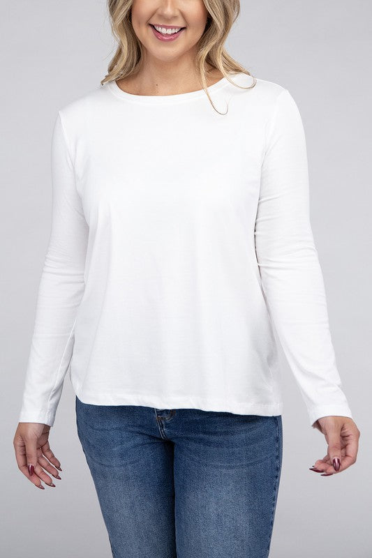 Zenana Plus Cotton Crew Neck Long Sleeve T-Shirt-ZENANA-WHITE-1X-[option4]-[option5]-[option6]-[option7]-[option8]-Shop-Boutique-Clothing-for-Women-Online