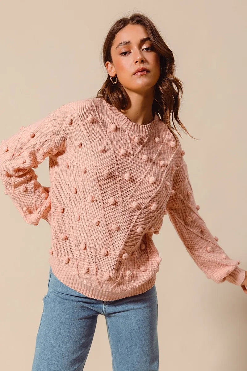 SO ME Pom Pom Textured Knit Sweater Top-Sweater-Trendsi-[option4]-[option5]-[option6]-[option7]-[option8]-Shop-Boutique-Clothing-for-Women-Online