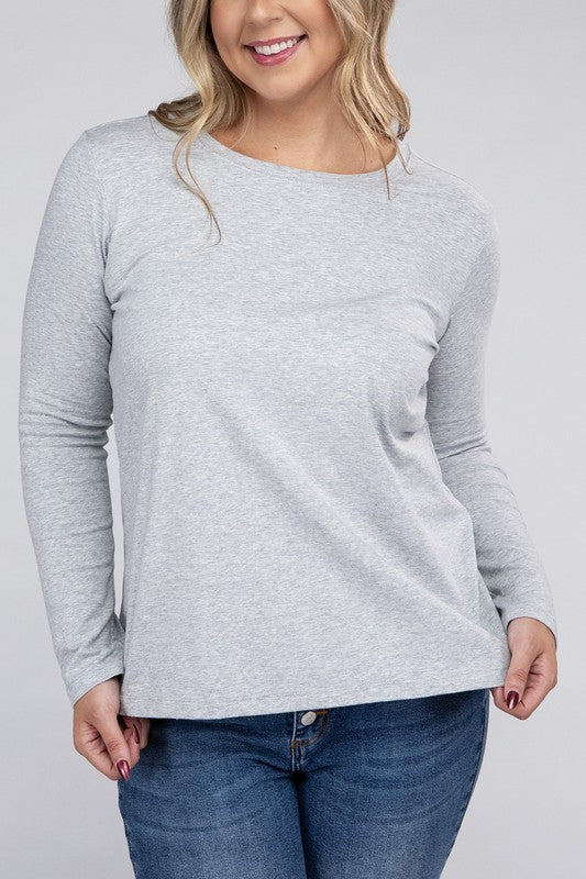 Zenana Plus Cotton Crew Neck Long Sleeve T-Shirt-ZENANA-H GREY-1X-[option4]-[option5]-[option6]-[option7]-[option8]-Shop-Boutique-Clothing-for-Women-Online