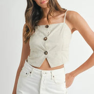 MABLE Linen Mix Button Down Tank Top-Tank Tops & Camis-Trendsi-[option4]-[option5]-[option6]-[option7]-[option8]-Shop-Boutique-Clothing-for-Women-Online