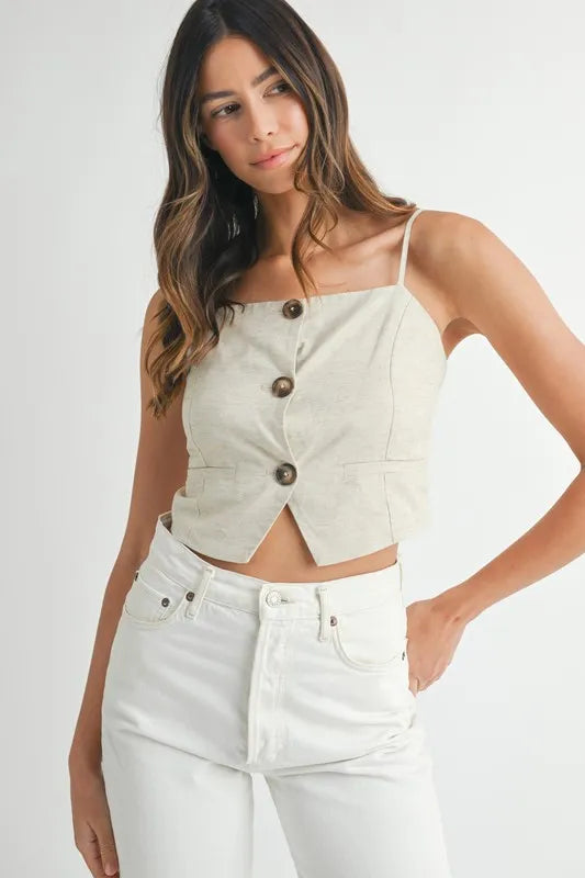 MABLE Linen Mix Button Down Tank Top-Tank Tops & Camis-Trendsi-[option4]-[option5]-[option6]-[option7]-[option8]-Shop-Boutique-Clothing-for-Women-Online