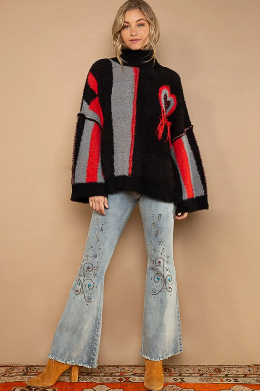 POL Turtleneck Color Block Fringe Detail Sweater-Sweaters-Trendsi-[option4]-[option5]-[option6]-[option7]-[option8]-Shop-Boutique-Clothing-for-Women-Online