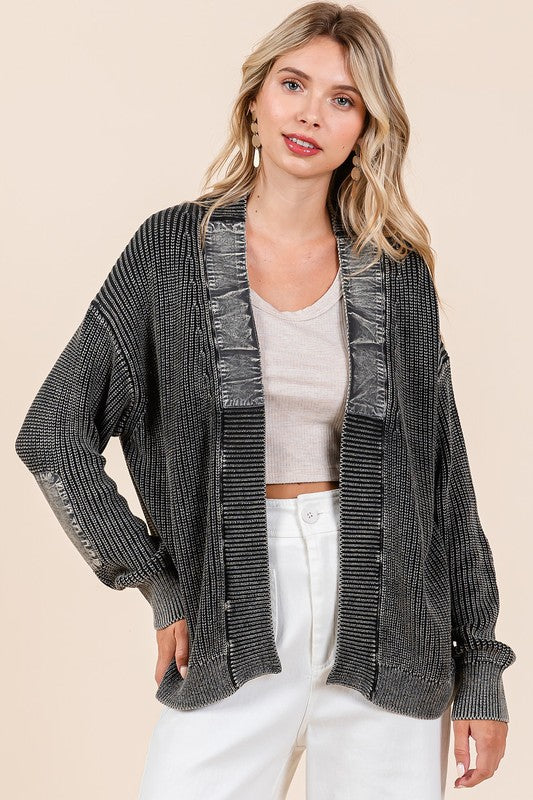 Mittoshop Contrast Patch Open Front Mineral Wash Cardigan-Trendsi-Black-S-[option4]-[option5]-[option6]-[option7]-[option8]-Shop-Boutique-Clothing-for-Women-Online