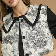 Umgee Toile Quilted Vest with Ruffle Collar-Vest-Trendsi-[option4]-[option5]-[option6]-[option7]-[option8]-Shop-Boutique-Clothing-for-Women-Online