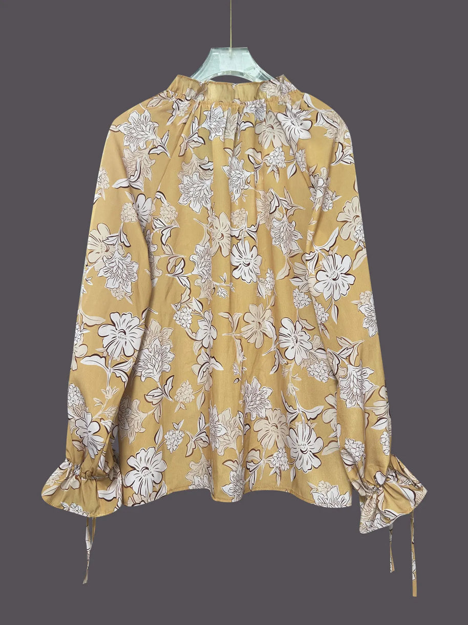 Printed Tie Neck Flounce Sleeve Blouse-Tops-Trendsi-[option4]-[option5]-[option6]-[option7]-[option8]-Shop-Boutique-Clothing-for-Women-Online