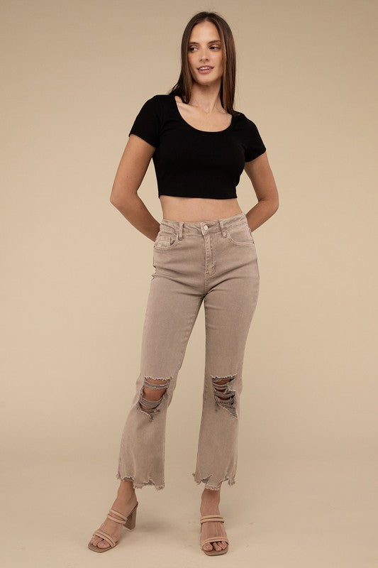 Zenana Acid Washed High Waist Distressed Straight Pants-ZENANA-[option4]-[option5]-[option6]-[option7]-[option8]-Shop-Boutique-Clothing-for-Women-Online