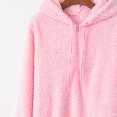 Quarter-Zip Drawstring Teddy Hoodie-The Bee Chic Boutique-[option4]-[option5]-[option6]-[option7]-[option8]-Shop-Boutique-Clothing-for-Women-Online
