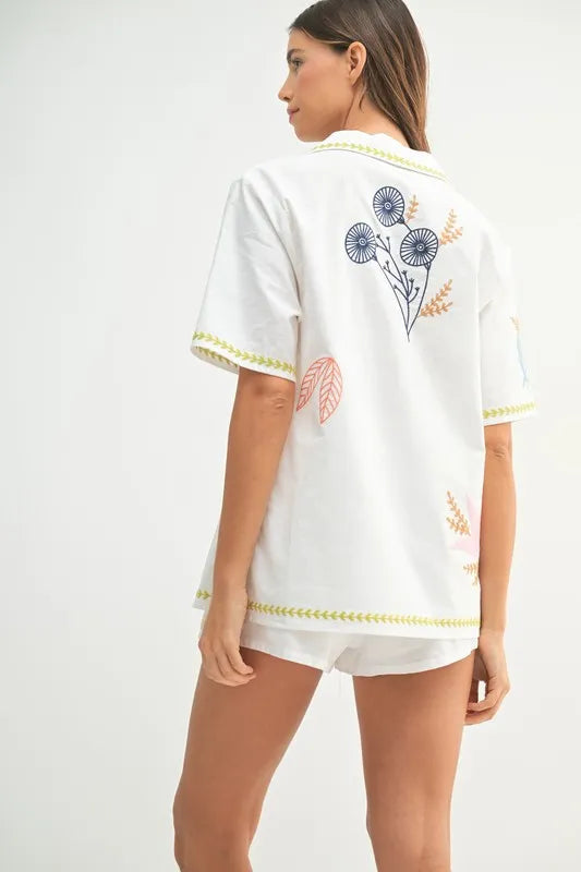 MABLE Embroidered Button Down Shirt and Shorts Set-Sets-Trendsi-[option4]-[option5]-[option6]-[option7]-[option8]-Shop-Boutique-Clothing-for-Women-Online