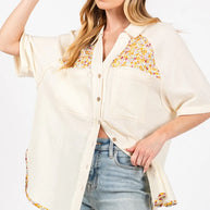 SAGE + FIG Full Size Floral Detail Button Up Short Sleeve Shirt-Tops-Trendsi-[option4]-[option5]-[option6]-[option7]-[option8]-Shop-Boutique-Clothing-for-Women-Online