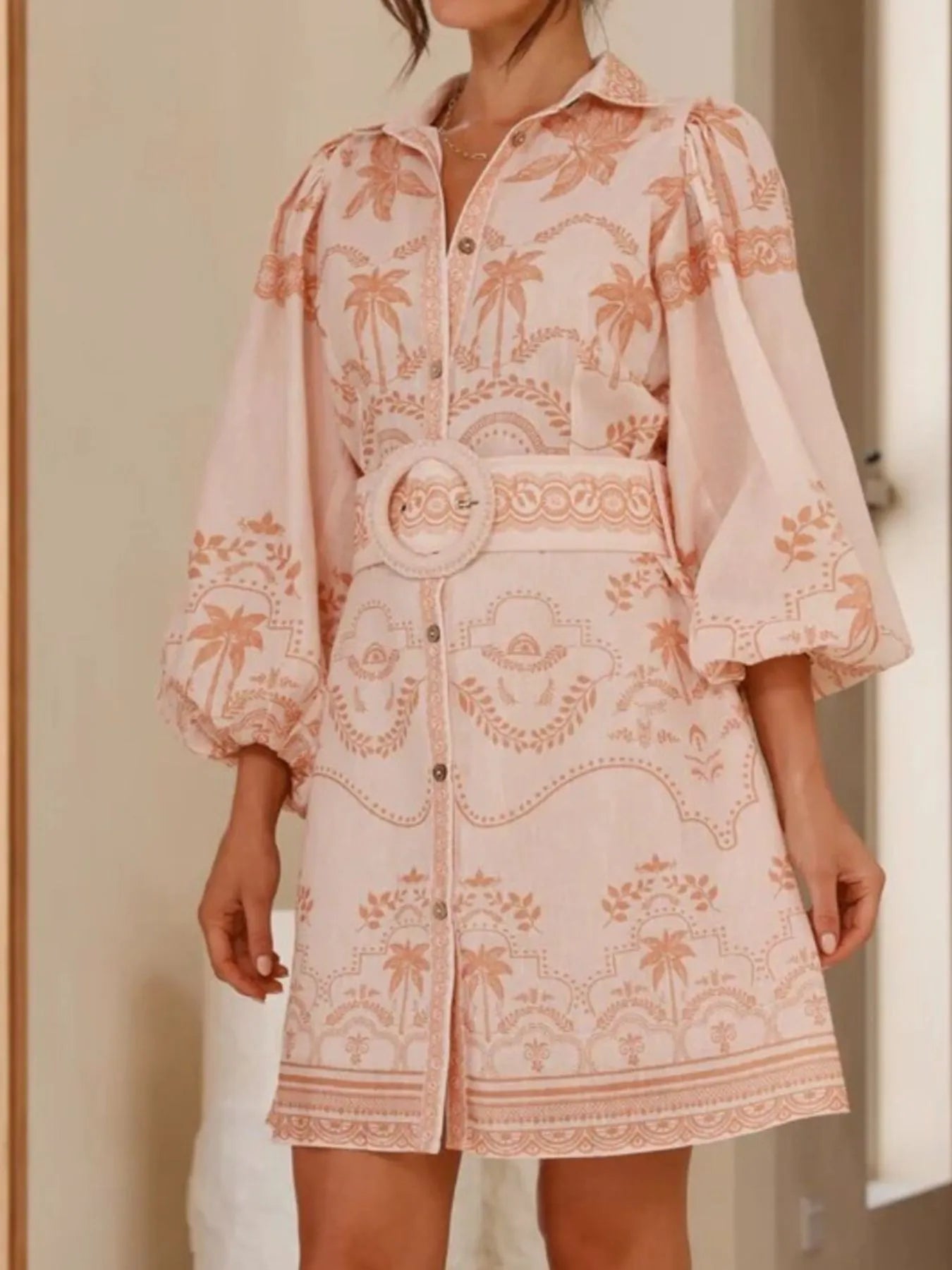 Printed Button Down Shirt Dress with Belt-Dresses-Trendsi-[option4]-[option5]-[option6]-[option7]-[option8]-Shop-Boutique-Clothing-for-Women-Online